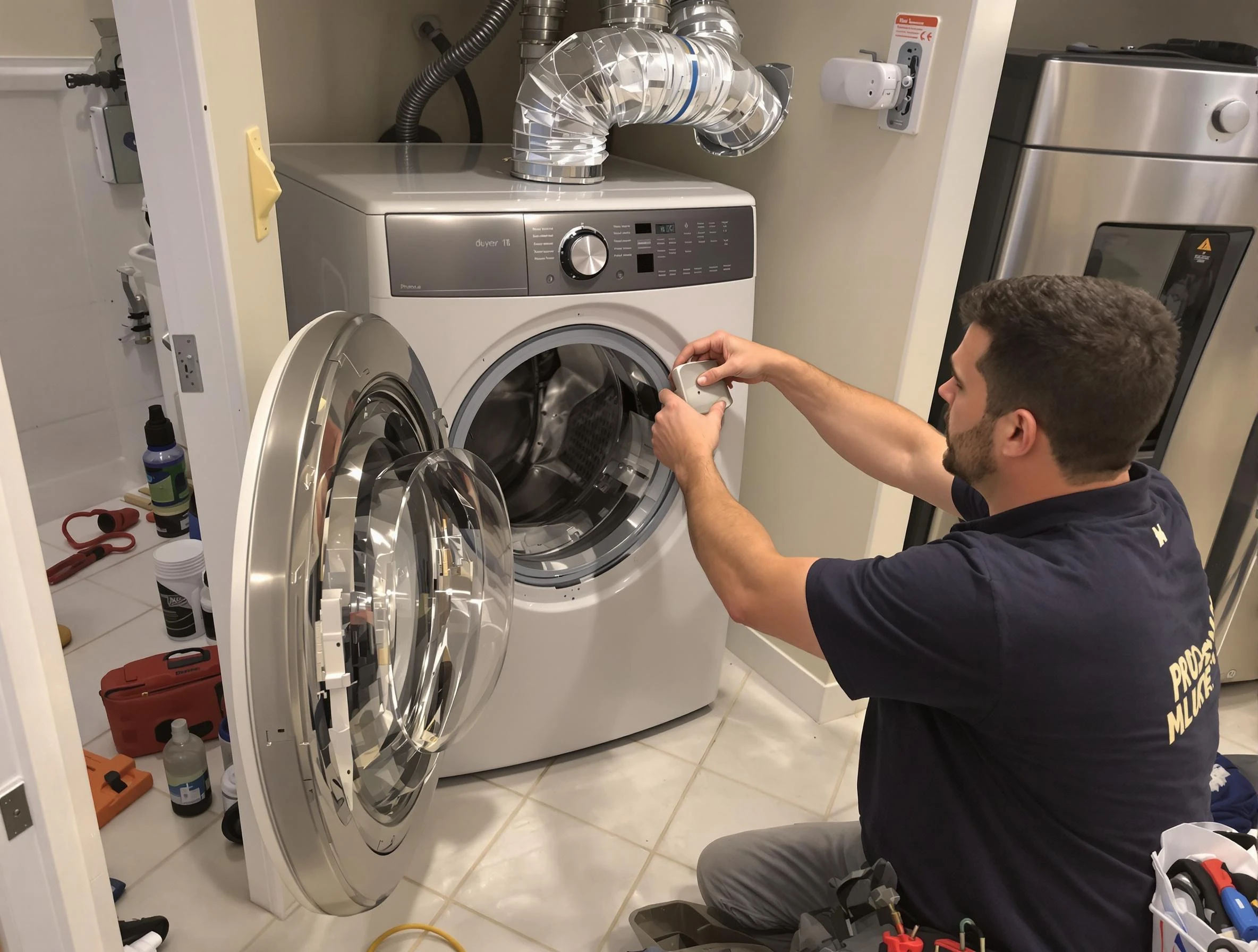 Penn Hills Dryer Vent Cleaning technician performing precise dryer vent hose installation in Penn Hills